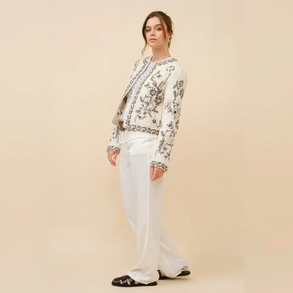 Embroidered Zip Up Jacket in Vanilla Black - Picture 8 of 8